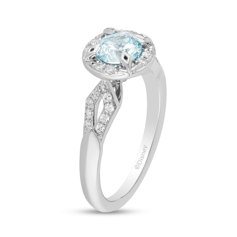 Enchanted Disney Elsa 6.0mm Aquamarine and 1/5 CT. T.W. Diamond Frame Engagement Ring in 14K White Gold