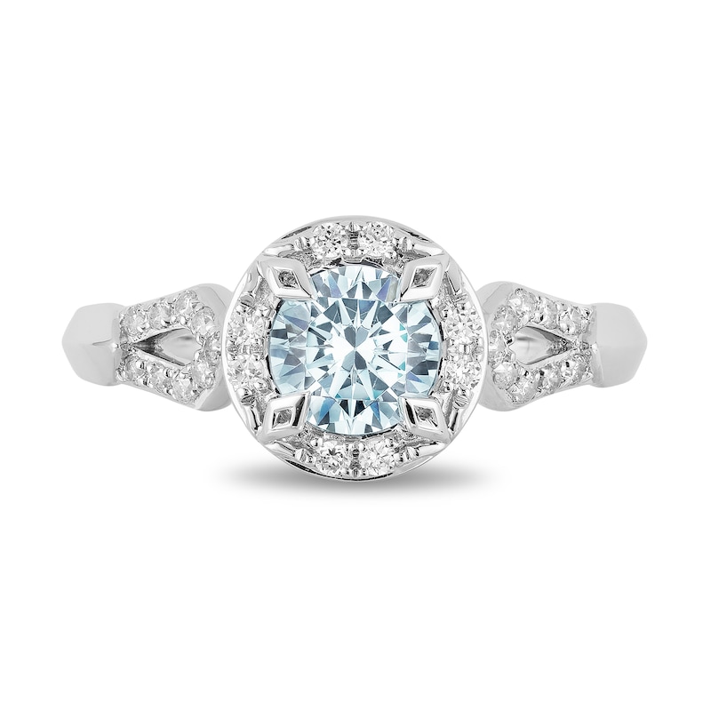Enchanted Disney Elsa 6.0mm Aquamarine and 1/5 CT. T.W. Diamond Frame Engagement Ring in 14K White Gold