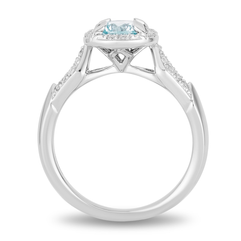 Enchanted Disney Elsa 6.0mm Aquamarine and 1/5 CT. T.W. Diamond Frame Engagement Ring in 14K White Gold