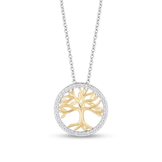 Enchanted Disney Pocahontas 1/6 CT. T.w. Diamond Tree Frame Pendant in Sterling Silver and 10K Gold - 19"