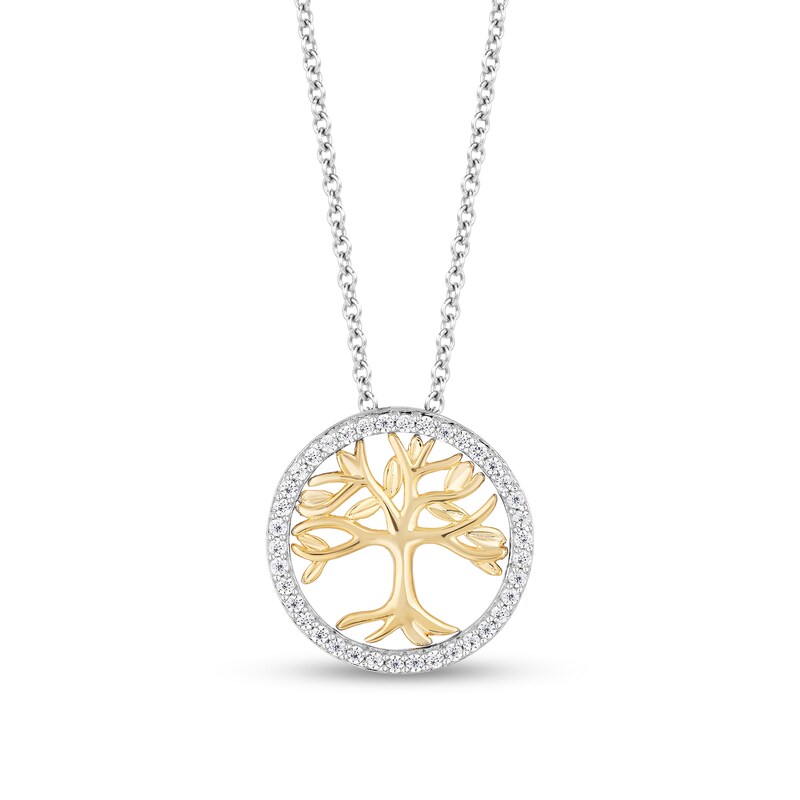 Main Image 1 of Enchanted Disney Pocahontas 1/6 CT. T.W. Diamond Tree Frame Pendant in Sterling Silver and 10K Gold - 19"
