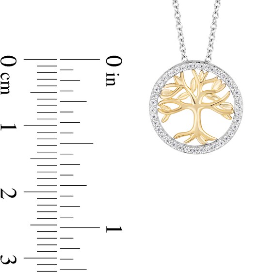 Enchanted Disney Pocahontas 1/6 CT. T.w. Diamond Tree Frame Pendant in Sterling Silver and 10K Gold - 19"