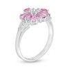 Oval Pink and Lab-Created White Sapphire Flower Ring in Sterling Silver