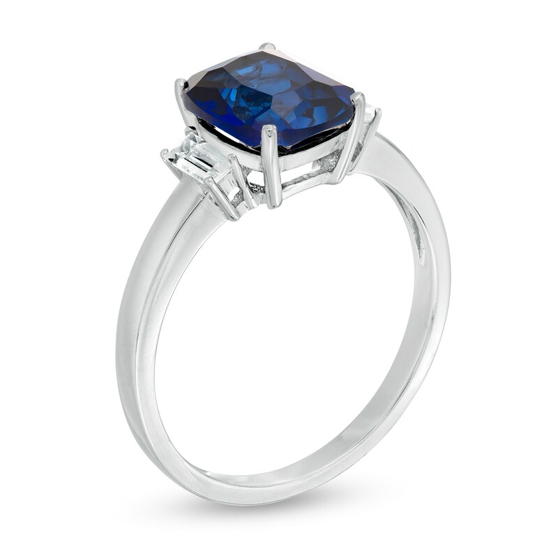 Cushion-Cut Lab-Created Blue and White Sapphire Ring in Sterling Silver
