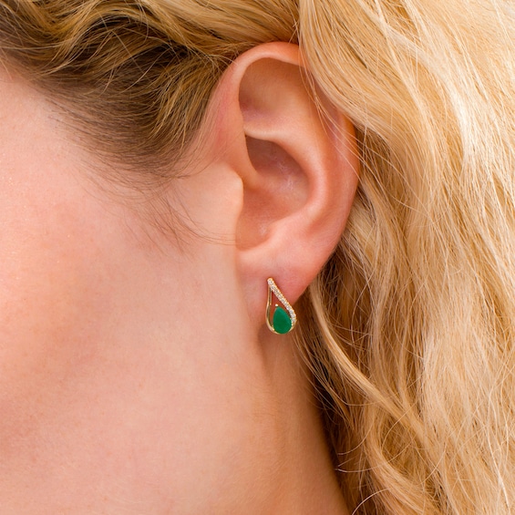Pear-Shaped Emerald and 1/15 CT. T.w. Diamond Teardrop Earrings in 10K Gold
