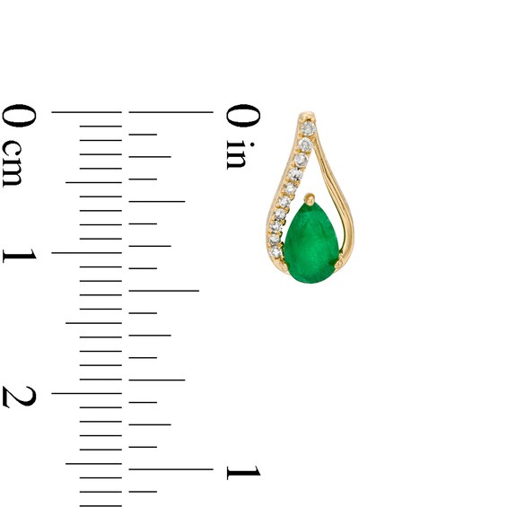 Pear-Shaped Emerald and 1/15 CT. T.w. Diamond Teardrop Earrings in 10K Gold