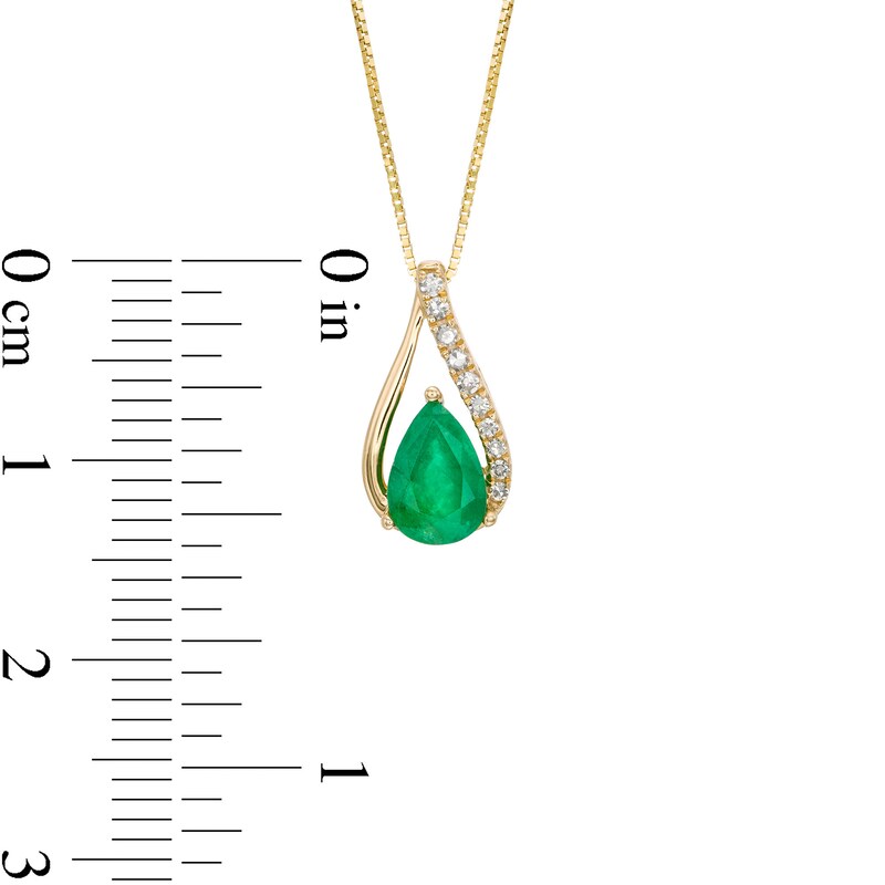 Main Image 3 of Pear-Shaped Emerald and 1/20 CT. T.W. Diamond Teardrop Pendant in 10K Gold