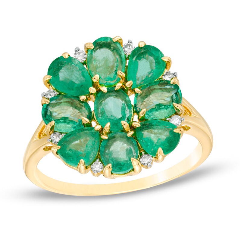 Multi-Shaped Emerald and 1/20 CT. T.W. Diamond Flower Ring in 10K Gold