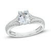 Thumbnail Image 0 of Cushion-Cut Aquamarine and 1/6 CT. T.W. Diamond Double Row Split Shank Ring in 10K White Gold