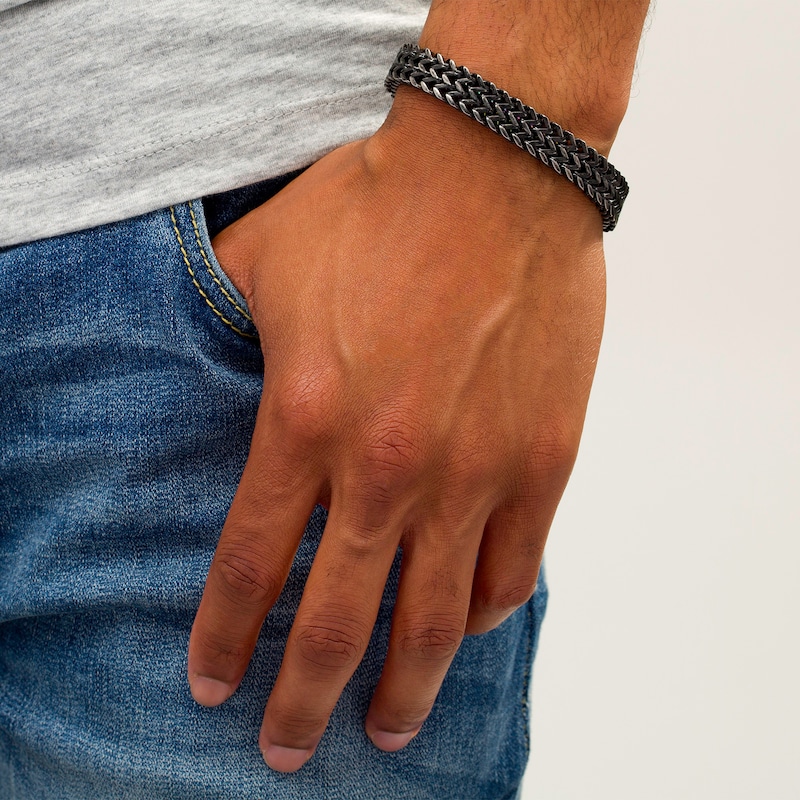 Main Image 2 of 10.0mm Double Row Foxtail Chain Bracelet in Tri-Tone Stainless Steel - 8.5"