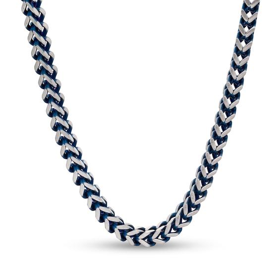 Men's 5.0mm Foxtail Chain Necklace in Stainless Steel and Blue IP - 22"