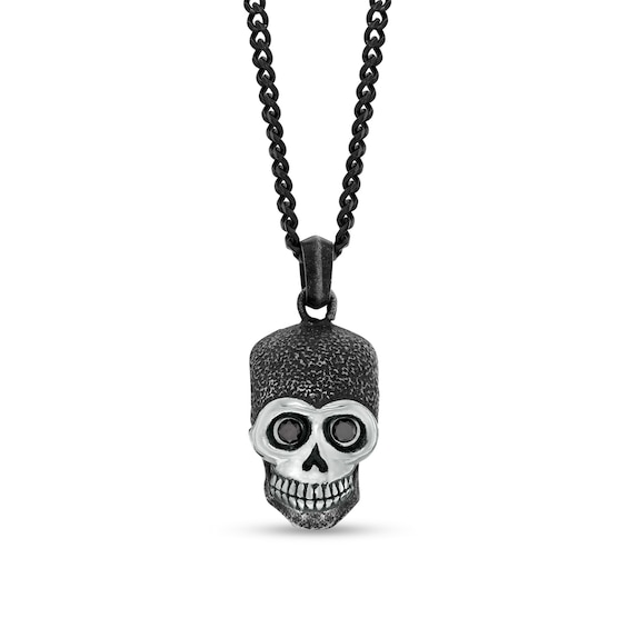 Men's 1/5 CT. T.w. Black Diamond Skull Pendant in Stainless Steel and Black IP - 24"
