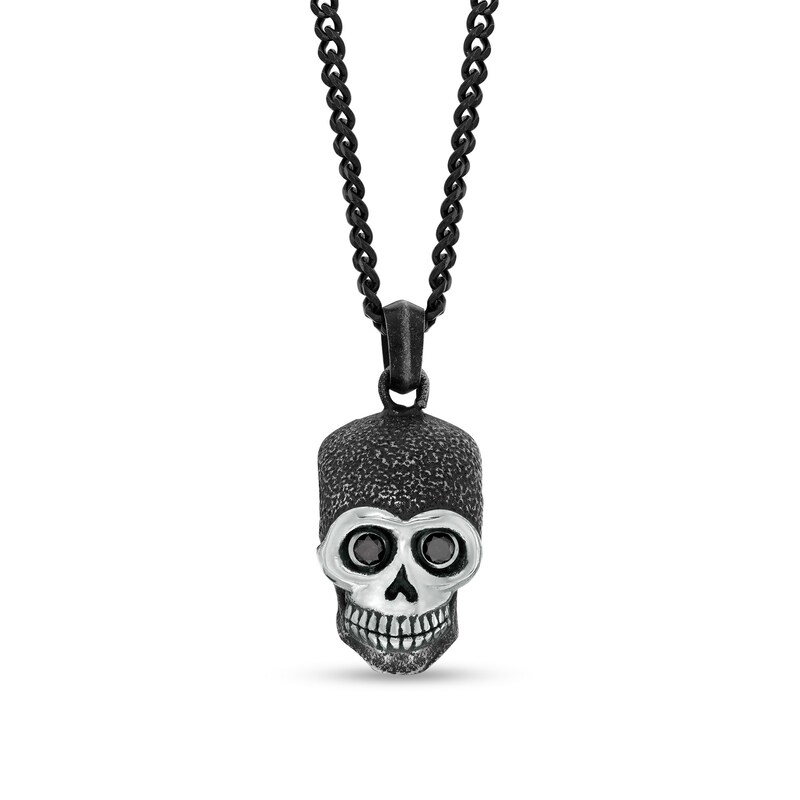 Men's 1/5 CT. T.W. Black Diamond Skull Pendant in Stainless Steel and Black IP - 24"