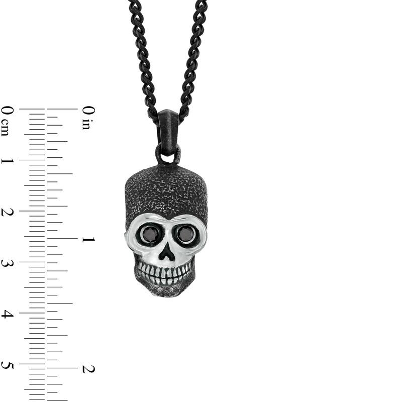 Men's 1/5 CT. T.W. Black Diamond Skull Pendant in Stainless Steel and Black IP - 24"