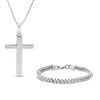 Thumbnail Image 1 of Men's Multi-Finish Cross Pendant and 6.0mm Foxtail Chain Bracelet Set in Stainless Steel - 24"