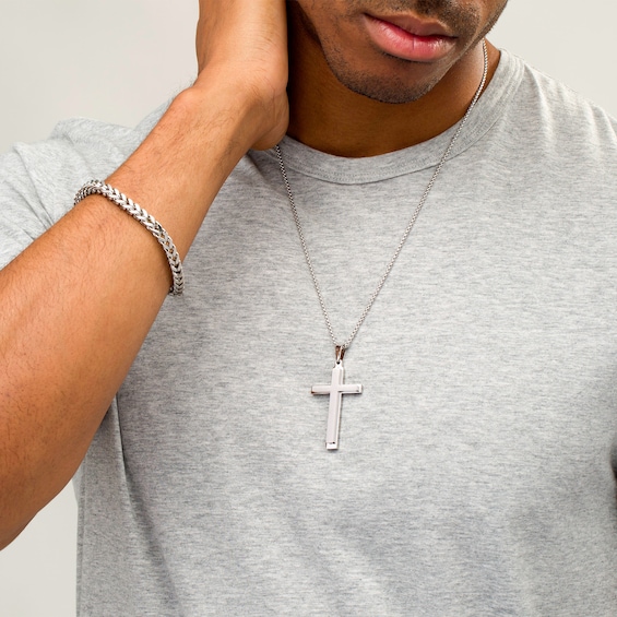 Multi-Finish Cross Pendant and 6.0mm Foxtail Chain Bracelet Set in Stainless Steel - 24"