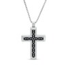 Thumbnail Image 1 of Men's Geometric Pattern Inlay Stepped Edge Cross Pendant in Stainless Steel and Black Resin - 24&quot;