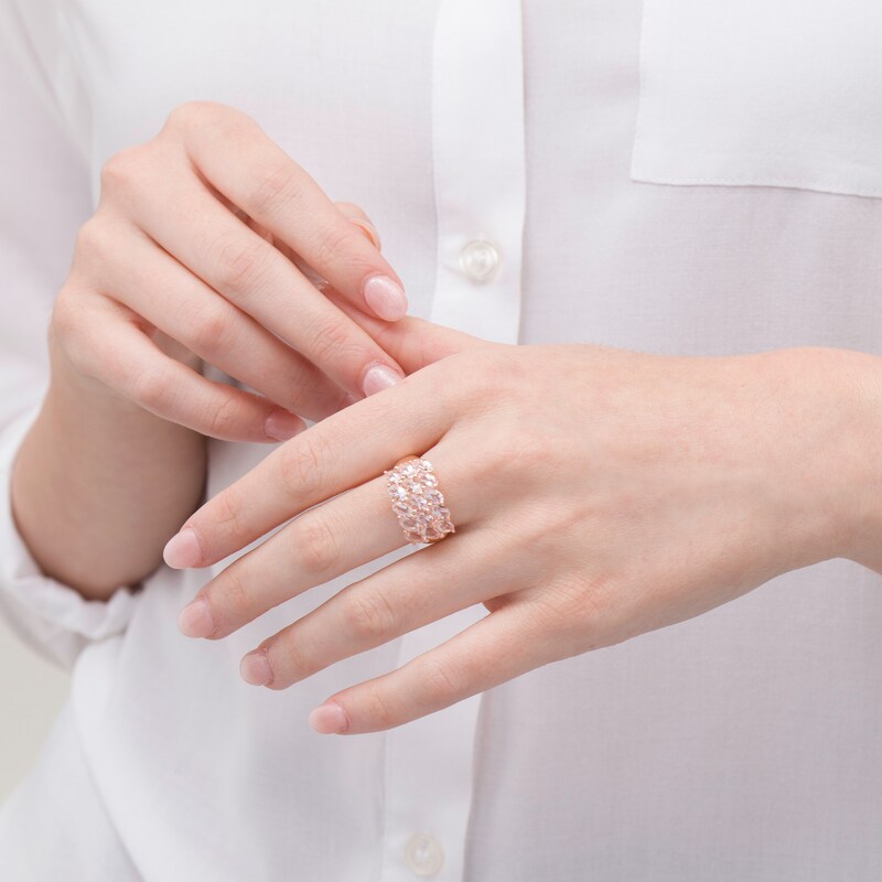 Main Image 2 of Slanted Oval Morganite Triple Row Ring in Sterling Silver with 14K Rose Gold Plate