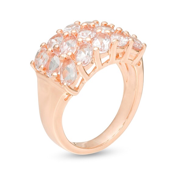 Slanted Oval Morganite Triple Row Ring in Sterling Silver with 14K Rose Gold Plate