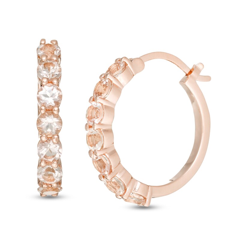 Morganite Seven Stone Hoop Earrings in Sterling Silver with 14K Rose Gold Plate