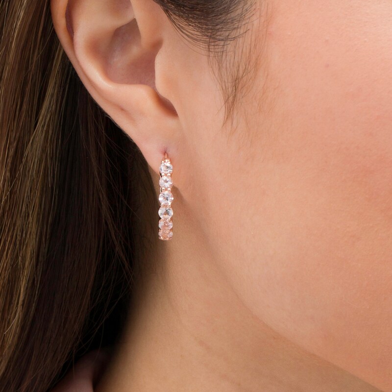 Main Image 2 of Morganite Seven Stone Hoop Earrings in Sterling Silver with 14K Rose Gold Plate