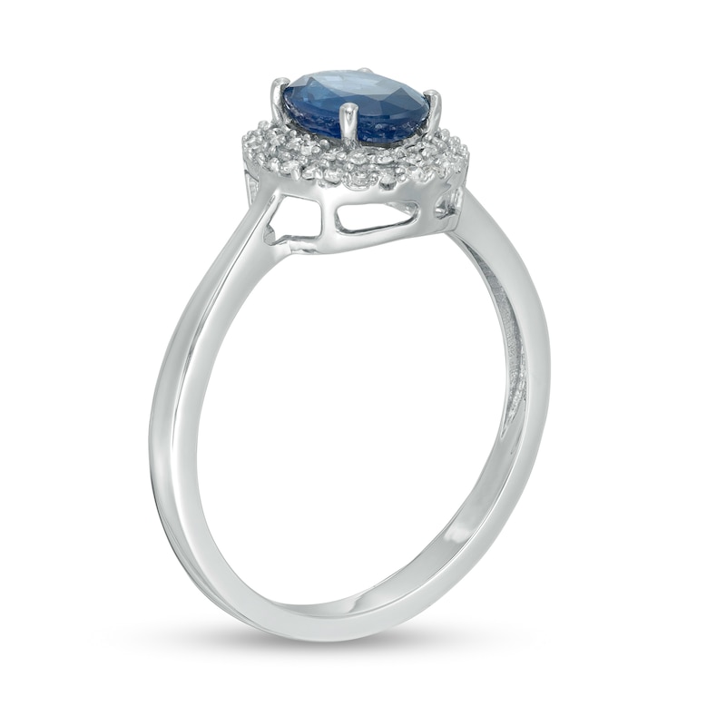 Oval Blue Sapphire and 1/6 CT. T.W. Diamond Double Frame Ring in 10K White Gold