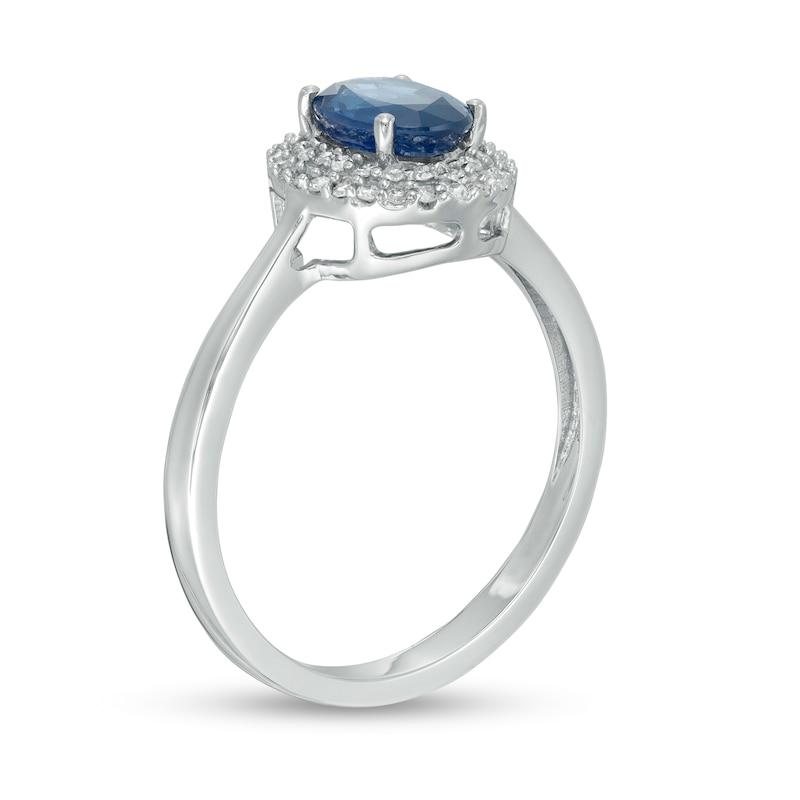 Main Image 3 of Oval Blue Sapphire and 1/6 CT. T.W. Diamond Double Frame Ring in 10K White Gold