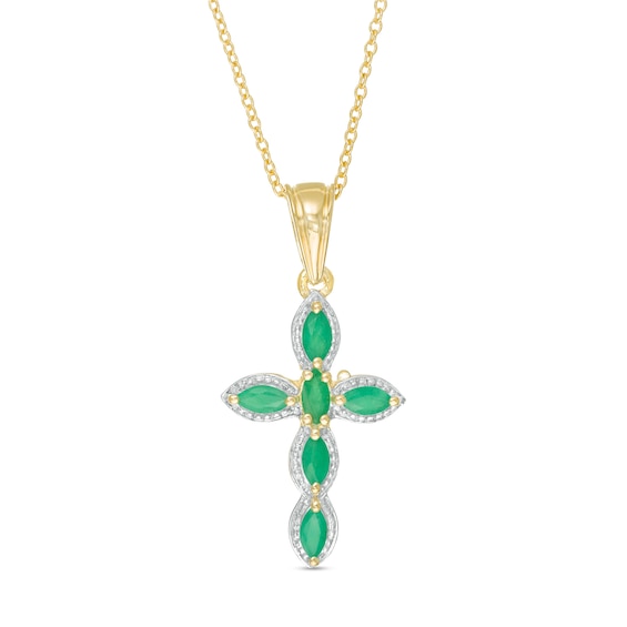 Marquise Emerald Bead Frame Cross Pendant in Sterling Silver with 14K Gold Plate