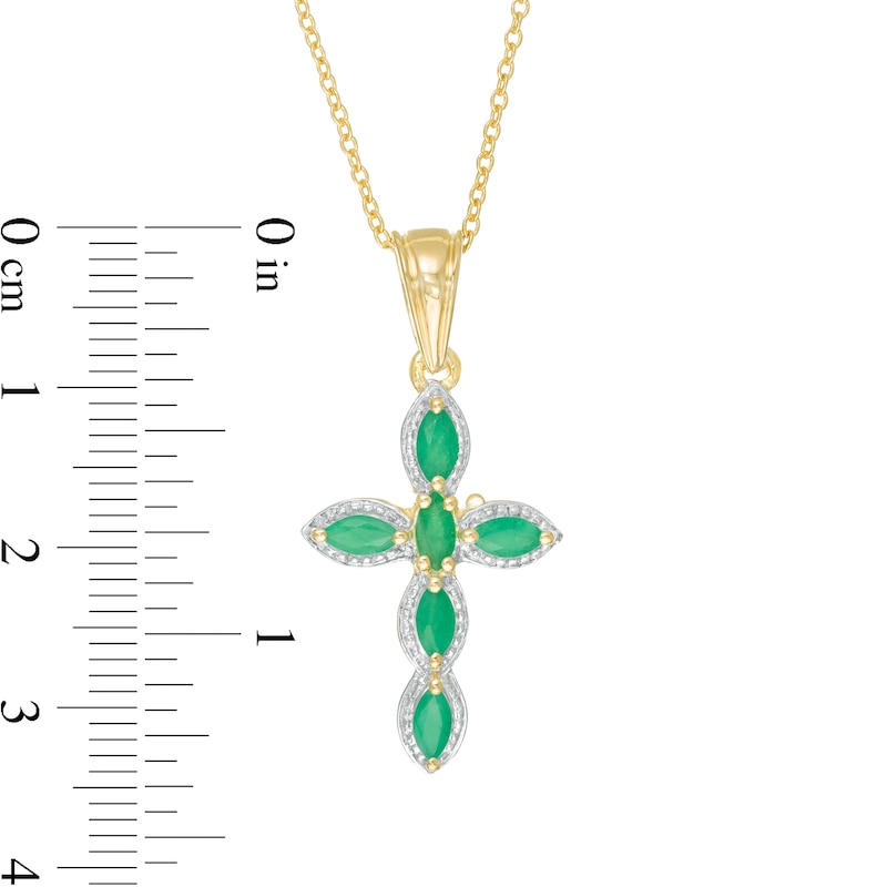 Main Image 3 of Marquise Emerald Bead Frame Cross Pendant in Sterling Silver with 14K Gold Plate