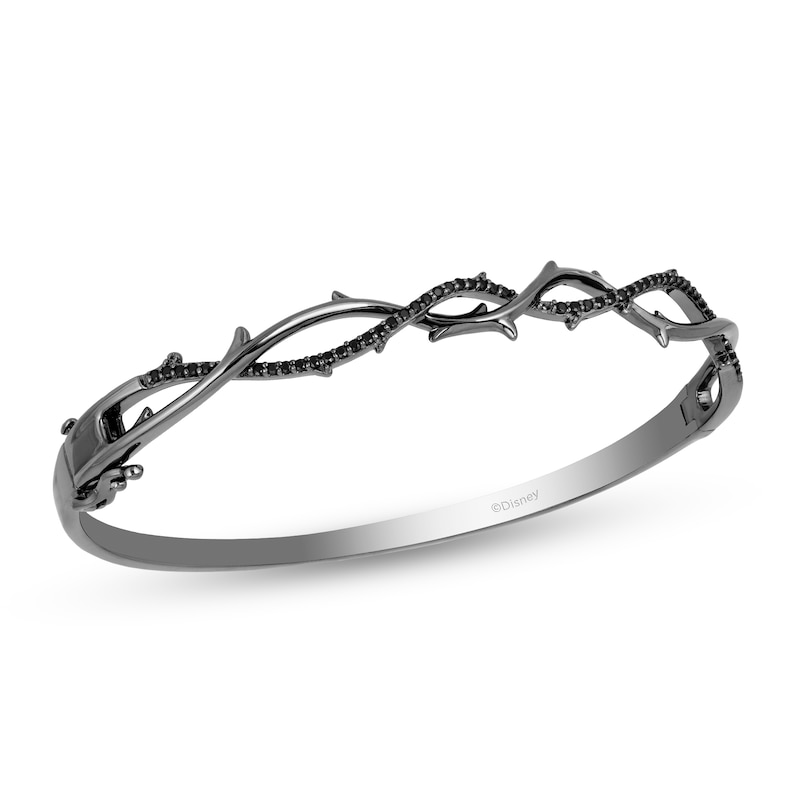 Main Image 1 of Enchanted Disney Villains Maleficent 1/3 CT. T.W. Black Diamond Bangle in Black Rhodium Sterling Silver -7.25"