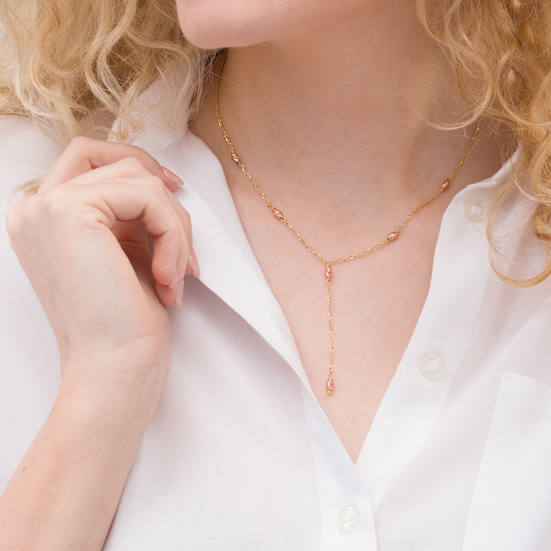 Main Image 2 of Made in Italy Marquise Station Drop Necklace in 10K Two-Tone Gold - 16"