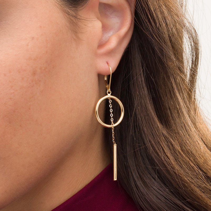 Main Image 2 of Made in Italy Open Circle and Linear Chain Dangle Drop Earrings in 14K Gold
