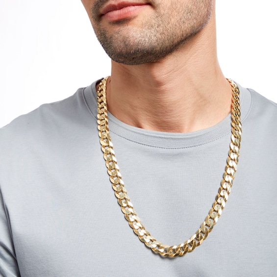 Men's 12.2mm Curb Chain Necklace in Solid 10K Gold - 26"