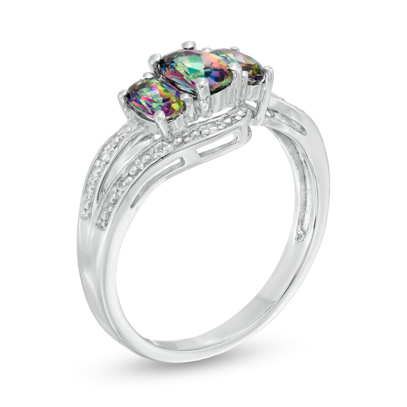 Oval Mystic Fire® and White Topaz Three Stone Bypass Ring in Sterling Silver