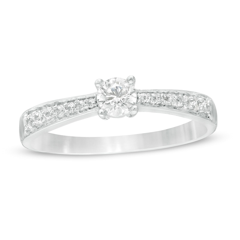 Main Image 1 of 1/3 CT. T.W. Diamond Tapered Shank Engagement Ring in 10K White Gold