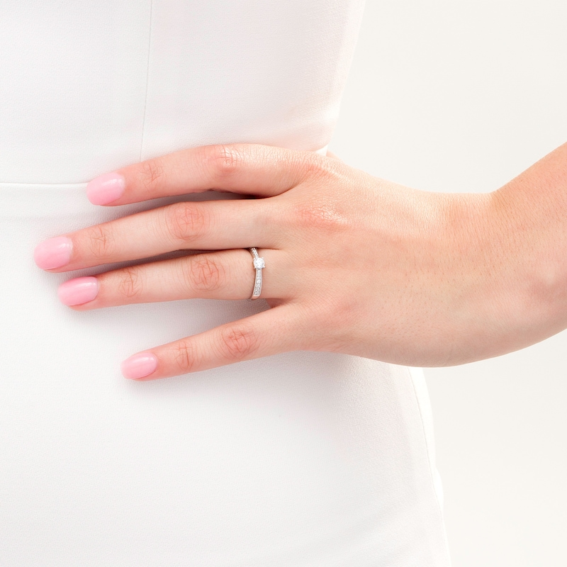 Main Image 2 of 1/3 CT. T.W. Diamond Tapered Shank Engagement Ring in 10K White Gold
