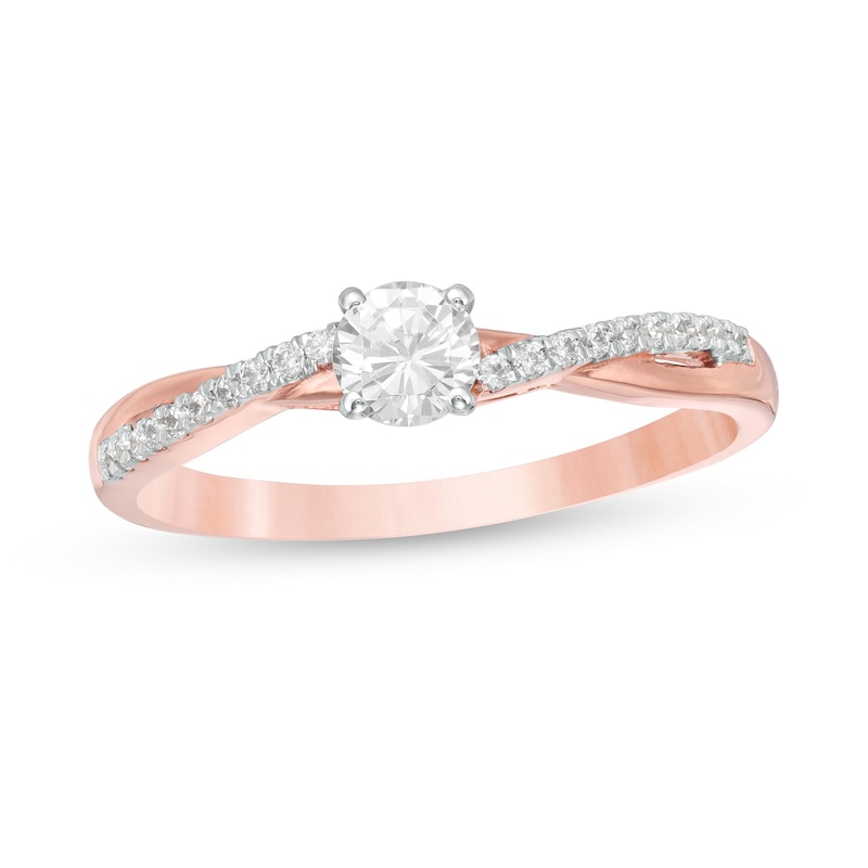 Main Image 1 of 1/3 CT. T.W. Diamond Twist Shank Engagement Ring in 10K Rose Gold
