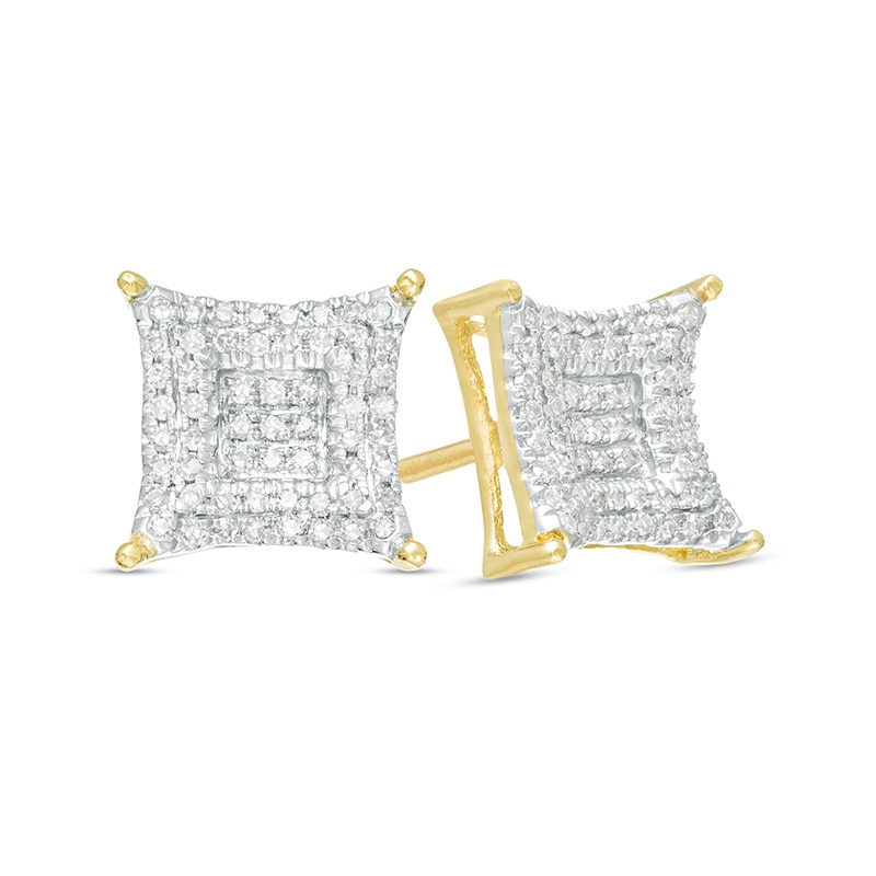 Men's 1/5 CT. T.W. Multi-Diamond Concave Square Stud Earrings in 10K Gold