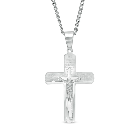 Men's Lord's Prayer Crucifix Pendant in Stainless Steel