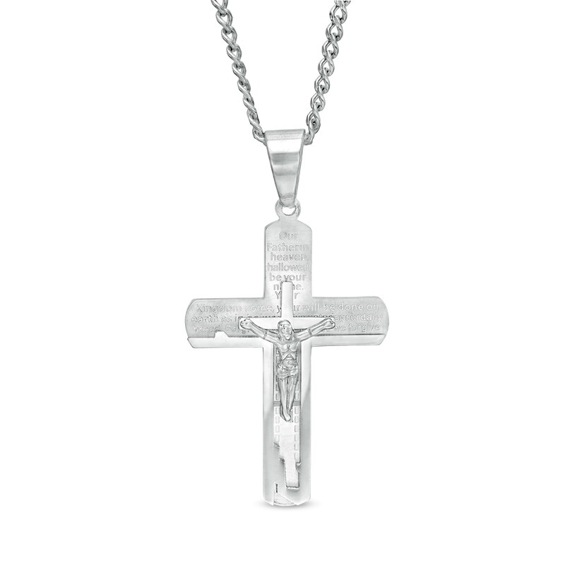 Main Image 1 of Men's Lord's Prayer Crucifix Pendant in Stainless Steel