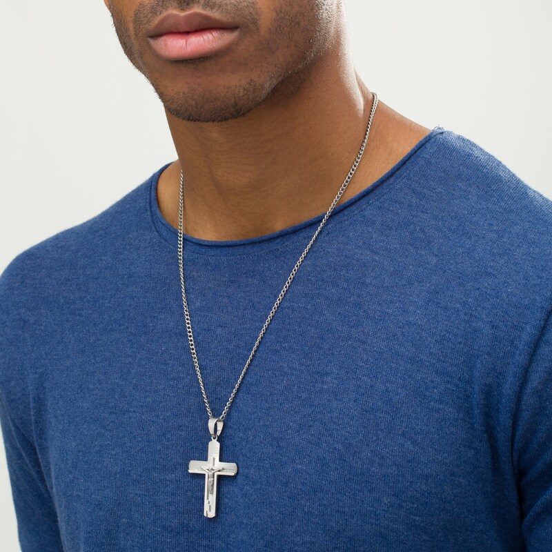 Main Image 2 of Men's Lord's Prayer Crucifix Pendant in Stainless Steel
