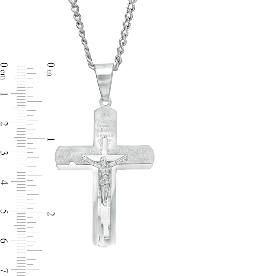 Men's Lord's Prayer Crucifix Pendant in Stainless Steel