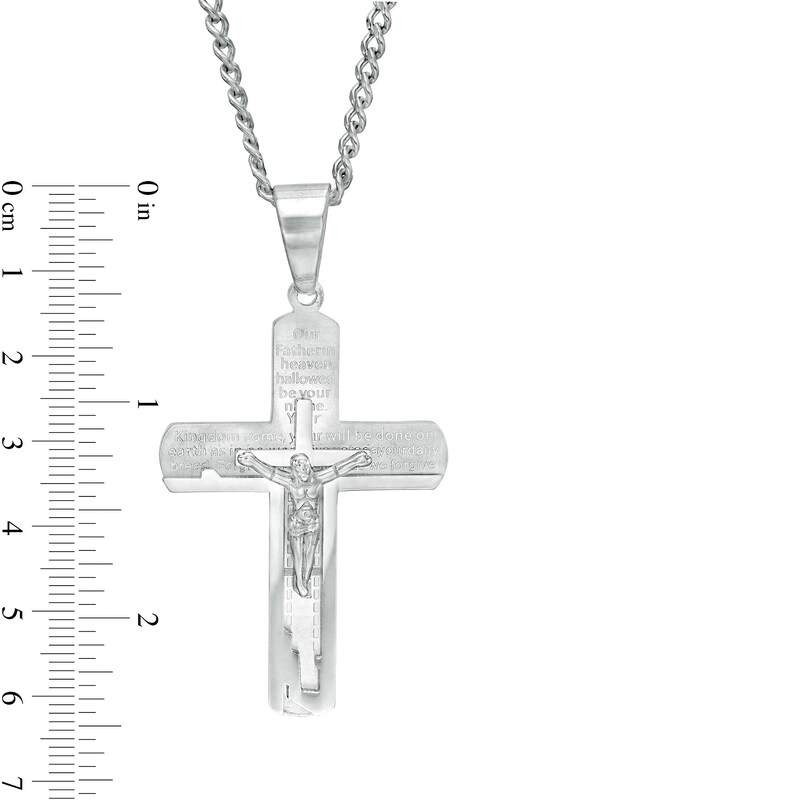 Main Image 3 of Men's Lord's Prayer Crucifix Pendant in Stainless Steel
