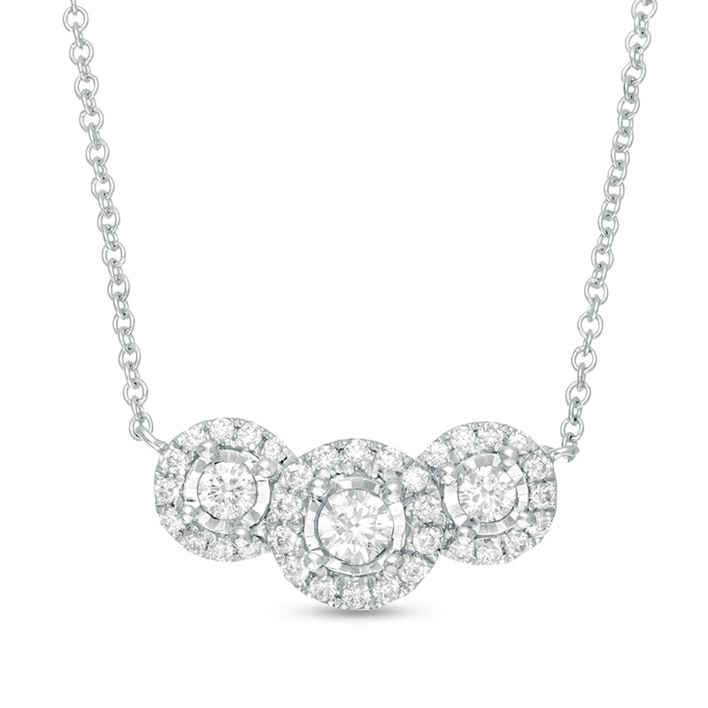 1/3 CT. T.W. Diamond Past Present Future® Frame Necklace in 10K White Gold