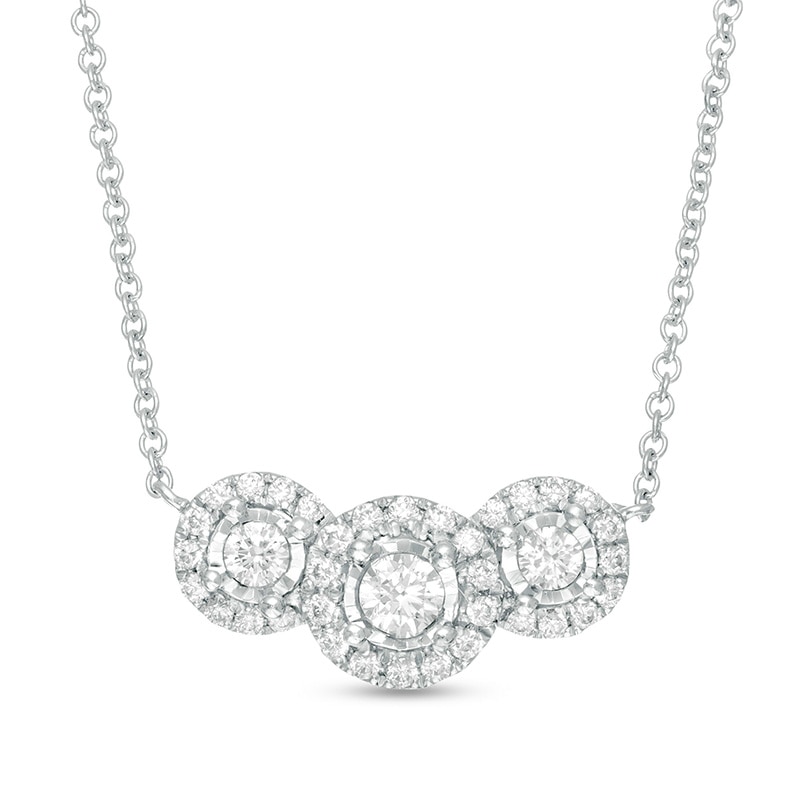 Main Image 1 of 1/3 CT. T.W. Diamond Past Present Future® Frame Necklace in 10K White Gold