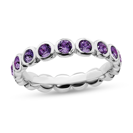 Stackable Expressionsâ¢ Bezel-Set Purple Crystal February Birthstone Ring Sterling Silver