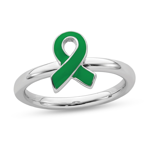 Stackable Expressions™ Green Enamel Awareness Ribbon Ring in Sterling Silver Stackable Expressions™ Green Enamel Awareness Ribbon Ring in Sterling Silver