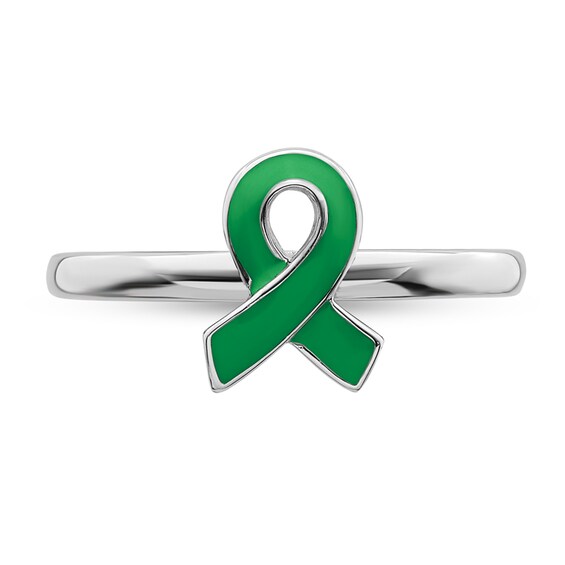 Stackable Expressions™ Green Enamel Awareness Ribbon Ring in Sterling Silver Stackable Expressions™ Green Enamel Awareness Ribbon Ring in Sterling Silver