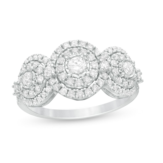 3/4 CT. T.w. Diamond Past Present FutureÂ® Double Frame Engagement Ring in 10K White Gold