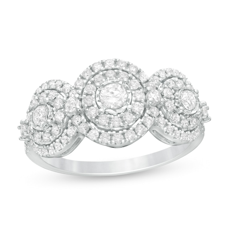 Main Image 1 of 3/4 CT. T.W. Diamond Past Present Future® Double Frame Engagement Ring in 10K White Gold